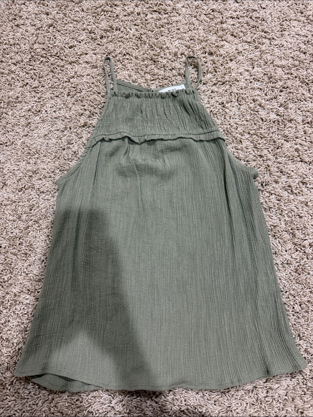 mine Olive Green Crinkle Halter Tank Top
